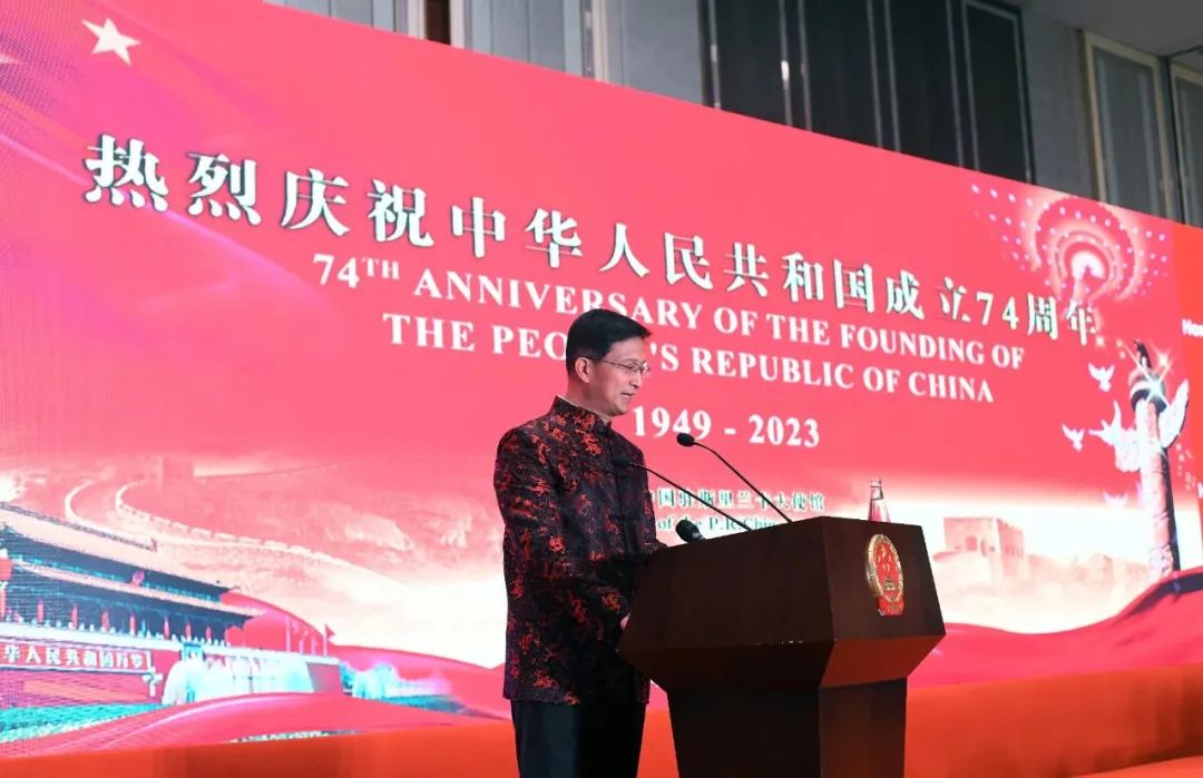 中国驻斯里兰卡大使戚振宏致辞。中国驻斯里兰卡使馆供图